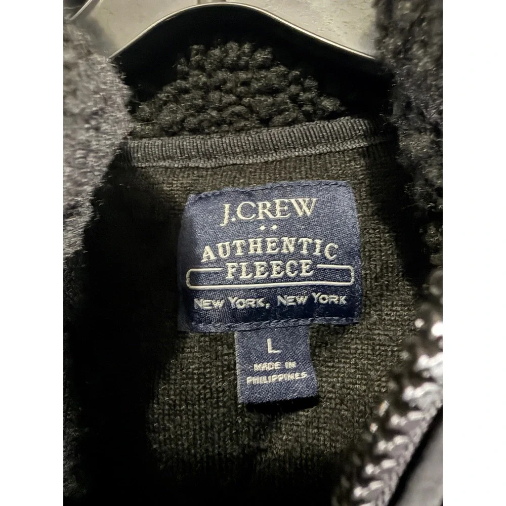 J.‎ Crew Authentic Fleece Vest Mens Size L Black Full Zip Sherpa Puffer Collar